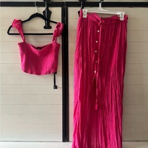 Aakaa Vibrant Pink Skirt Set